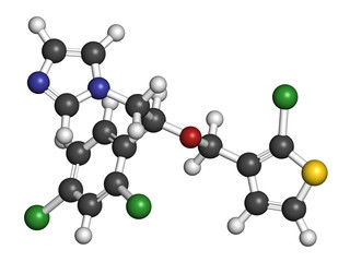 Tioconazole antifungal drug molecule. 3D rendering. 