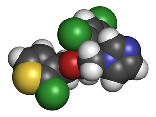 Tioconazole antifungal drug molecule. 3D rendering. 