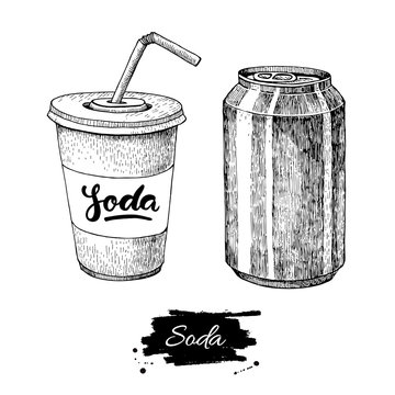 Vector soda drawing. Hand drawn soda illustrations.