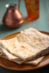 Stack of gozleme on a plate