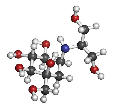 Voglibose diabetes drug molecule. 3D rendering. 
