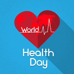 Red Heart Shape With World Map Cardiogram Beat Health Day