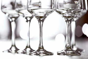 Empty wineglasses on a table, close up