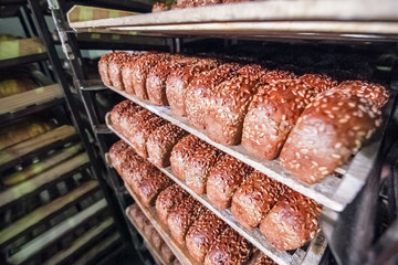 Bread on the shelf at bread factory