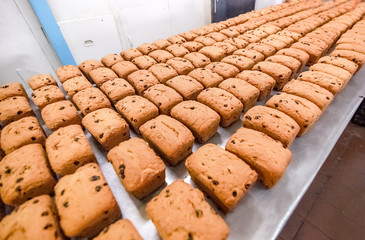 production of cakes with raisins at factory