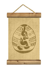 Wooden table with easter egg symbol