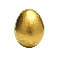Happy Easter gold egg with polygon texture on a white background. Spring holiday. Vector isolated Illustration. 