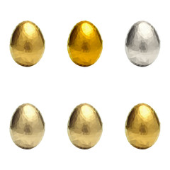 Gold and silver Easter eggs. Decorative vector elements.