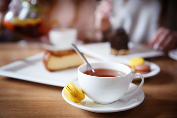 Cup of tea on table in cafe or restaurant
