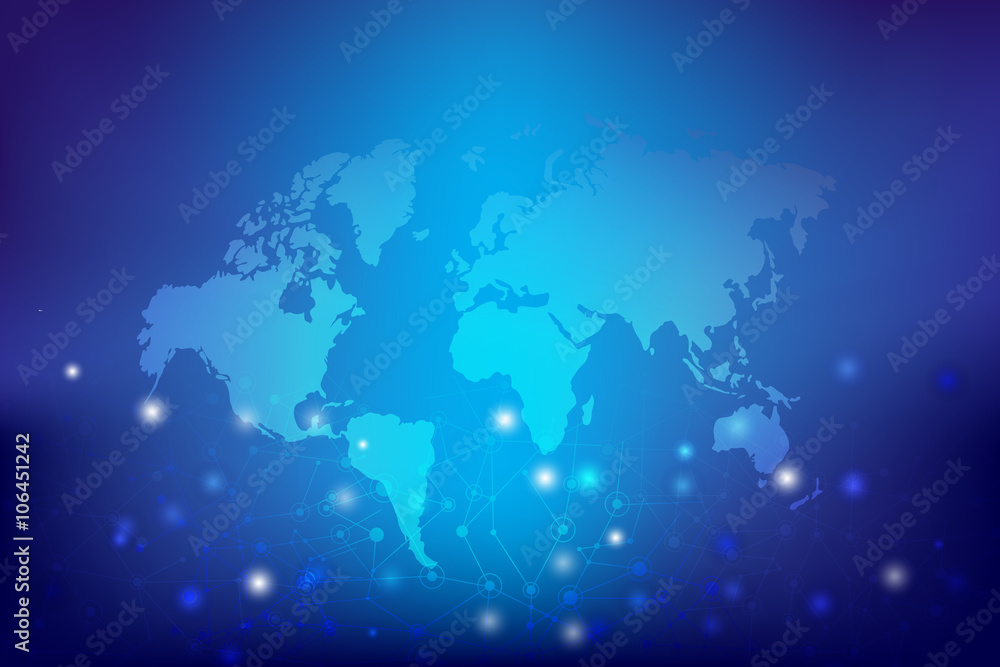 Poster abstract background world map and connection concept vector illu