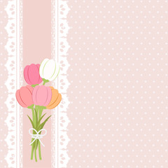 Tulip bouquet  on polka dot background vintage style.