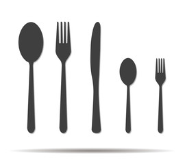 five cutlery double shadow icon vector