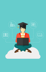 Graduate sitting on cloud.