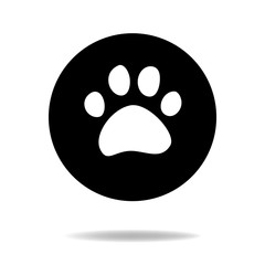 Animal cat or dog paw black and white flat icon, vector