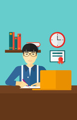 Man using laptop for education.