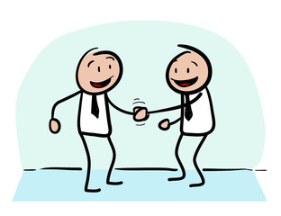 Business Agreement, a hand drawn vector doodle illustration of two businessman in a partnership agreement.