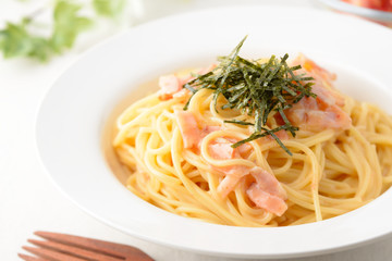 たらことベーコンのクリームパスタ