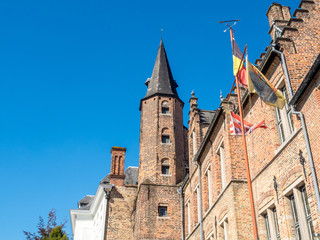 Fototapeta na wymiar Brugge city scene along canal