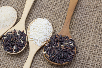 Thailand sticky rice on the wooden spoon.