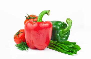 fresh vegetables, red and green peppers, tomatoes, dill and rams