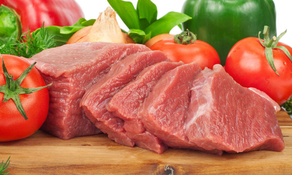 Fresh Raw Meat Vegetables On Cutting Stock Photo 186216902