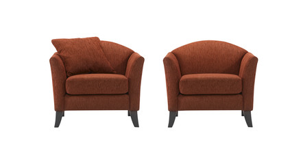 Armchair, with and without pillow, isolated on white background.
