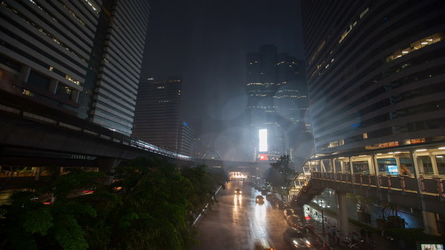 Rain strom in Bangkok,Thailand
