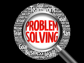 Problem Solving word cloud with magnifying glass, business concept