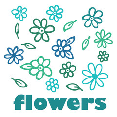 Hand drawn set made in vector. Leaves and flowers. Set for design, pattern, textiles, cards, invitations, wedding or baby shower albums, backgrounds, arts and scrapbooks.