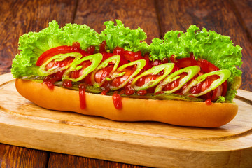 American food - spicy hot dog with chili