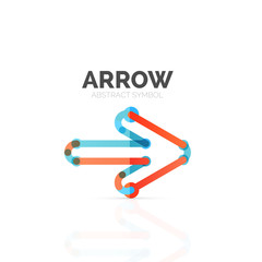 Linear arrow abstract logo, connected multicolored segments of lines in directional pointer figure