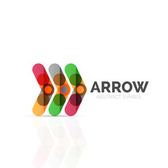 Linear arrow abstract logo, connected multicolored segments of lines in directional pointer figure