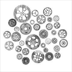 scribbled cogwheels and gears