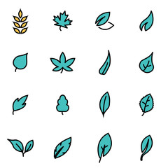 Fototapeta premium Trendy flat line icon pack for designers and developers. Vector line leaf icon set, leaf icon object, leaf icon picture, leaf image - stock vector