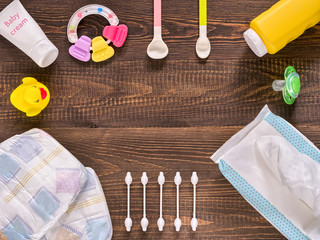 Japanese diapers, wet wipes, baby powder, cream, tither, cotton buds, spoons, soother and duckling...