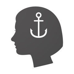 Isoalted female head icon with an anchor