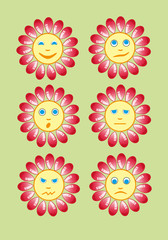 Beautiful and funny yellow smiley in a small set of sun. Vector