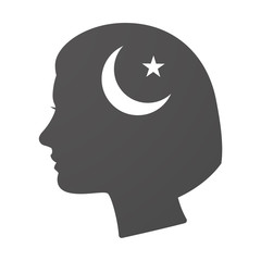 Isoalted female head icon with an islam sign