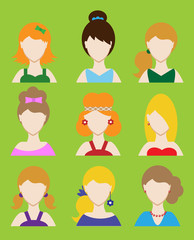 Set of female avatar or pictogram for social networks. Modern flat colorful style. Vector