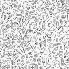 Health care hand drawn seamless background