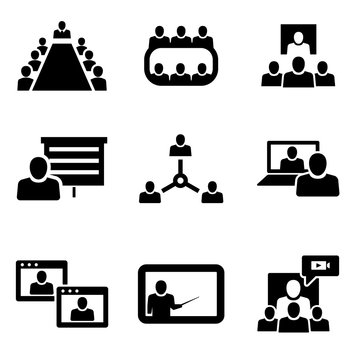 Vector Conference icons set. Business communication. Conference Icon Object, Conference Icon Picture, Conference Icon Image - stock vector
