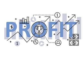 Profit concept flat line design with icons and elements. Modern profit concept vectors collection. Profit concept lettering