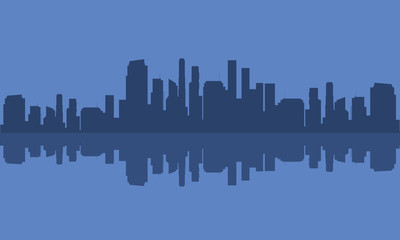 Fototapeta premium Silhouette of city from sea