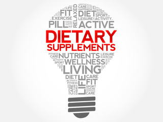 Dietary Supplements bulb word cloud, health concept background