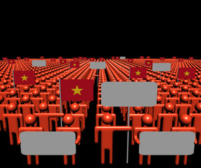 Crowd of people with signs and Vietnamese flags illustration