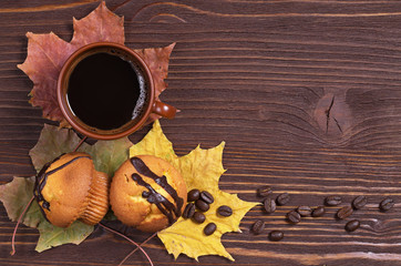 Coffee and cupcakes with chocolate