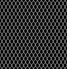 Metallic wired Fence seamless pattern isolated on black background. Steel Wire Mesh. Vector Illustration