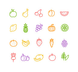 Fruits and Vegetables Icon Set. Vector