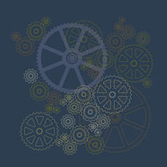 Cogwheel machine outlines on dark background, vector editable illustartion