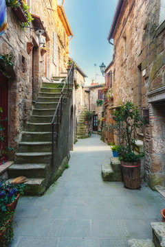 Fototapeta Beautiful magical nooks in the medieval town of Pitigliano.